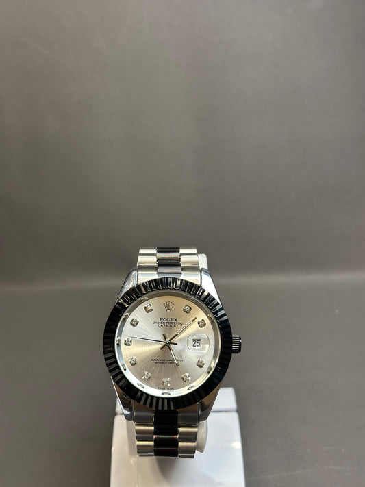 Men’s Rolex Stainless Steel Watch – Silver Dial with Black Bezel | Tick Empire