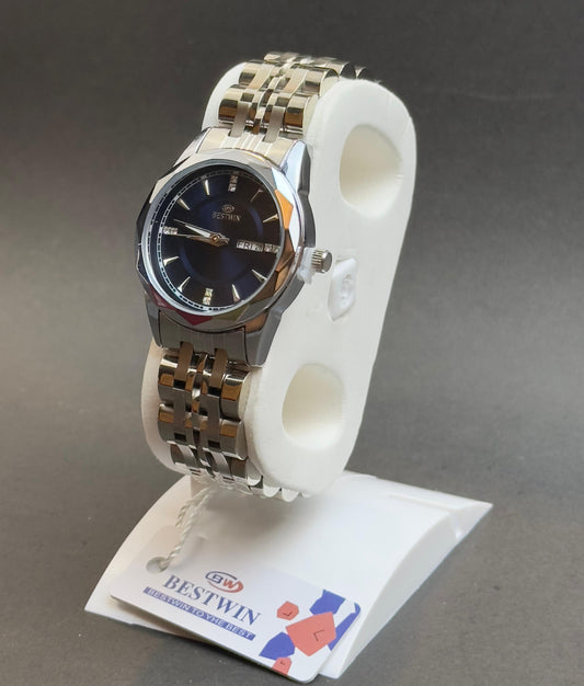 Ladies' Best Win Stainless Steel Watch – Blue Dial with Date | Tick Empire