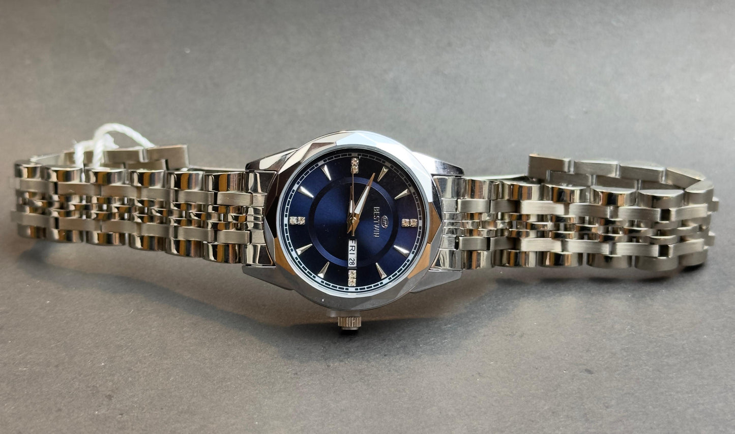 Ladies' Best Win Stainless Steel Watch – Blue Dial with Date | Tick Empire