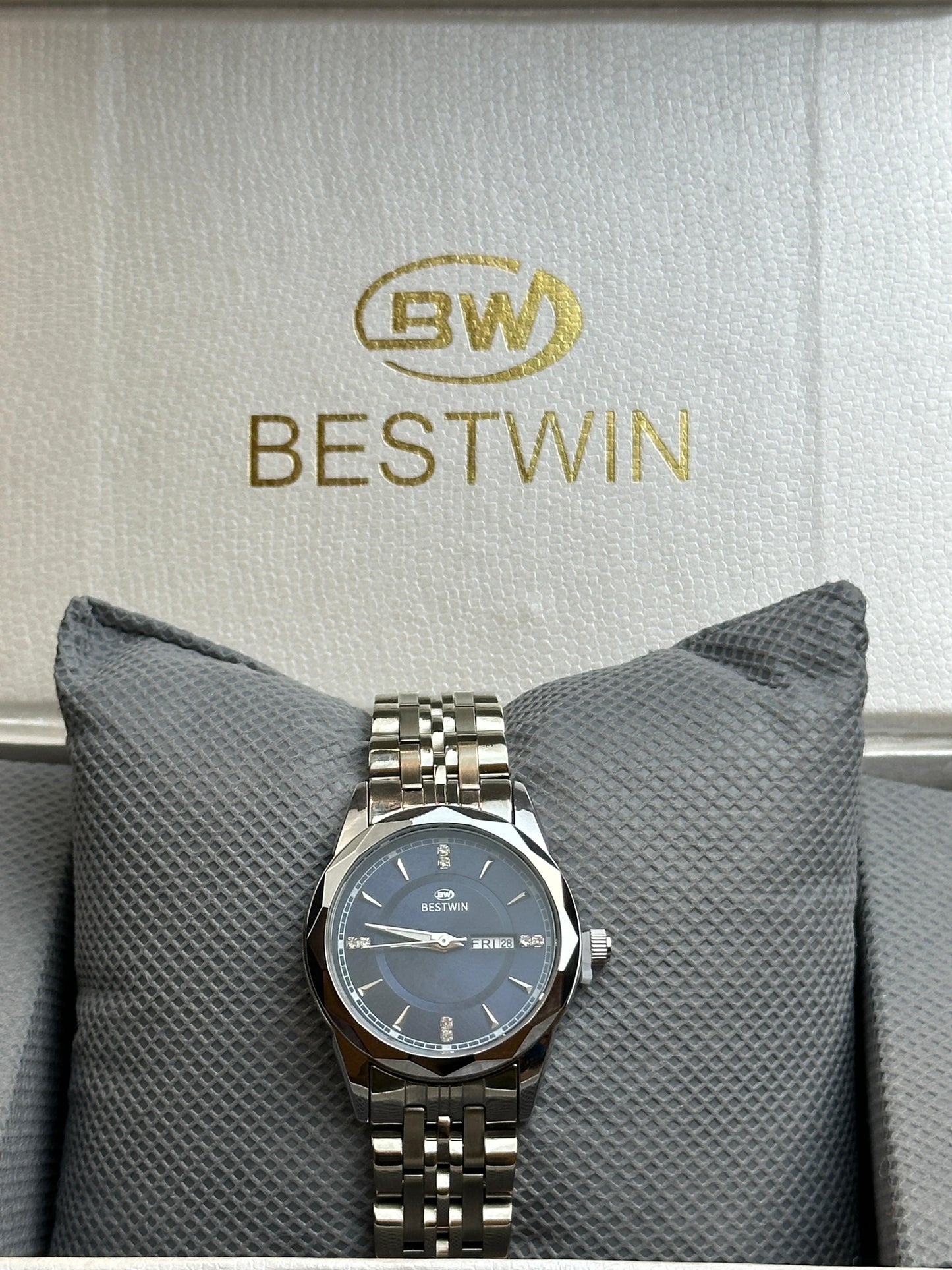 Ladies' Best Win Stainless Steel Watch – Blue Dial with Date | Tick Empire