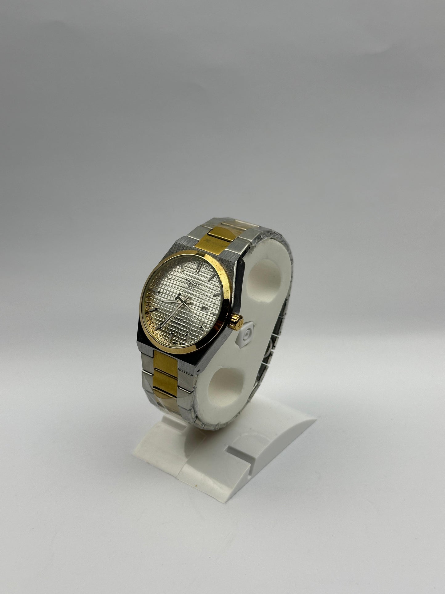 Men's Tissot Two-Tone Stainless Steel Watch – White Textured Dial with Date | Tick Empire