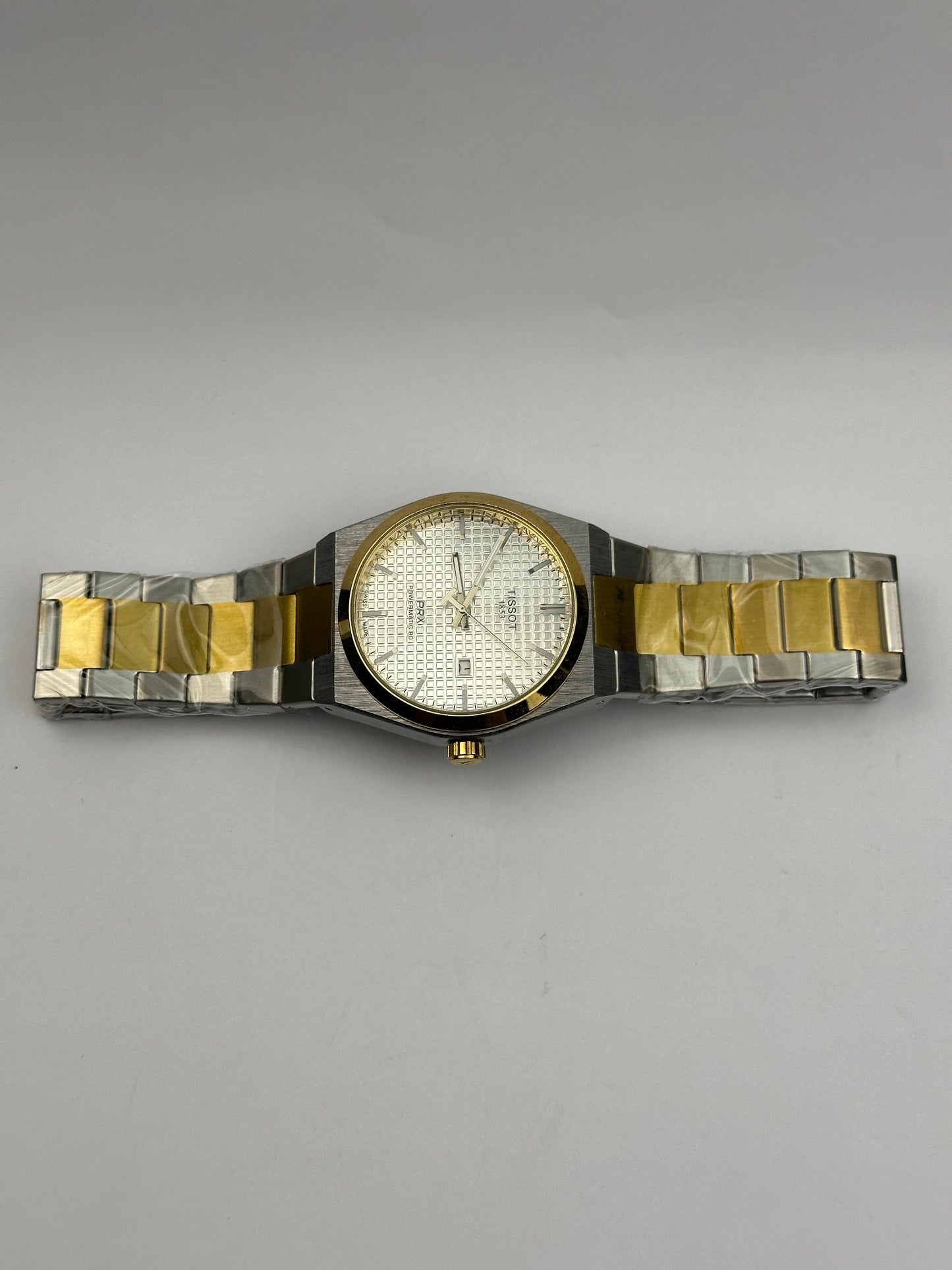 Men's Tissot Two-Tone Stainless Steel Watch – White Textured Dial with Date | Tick Empire