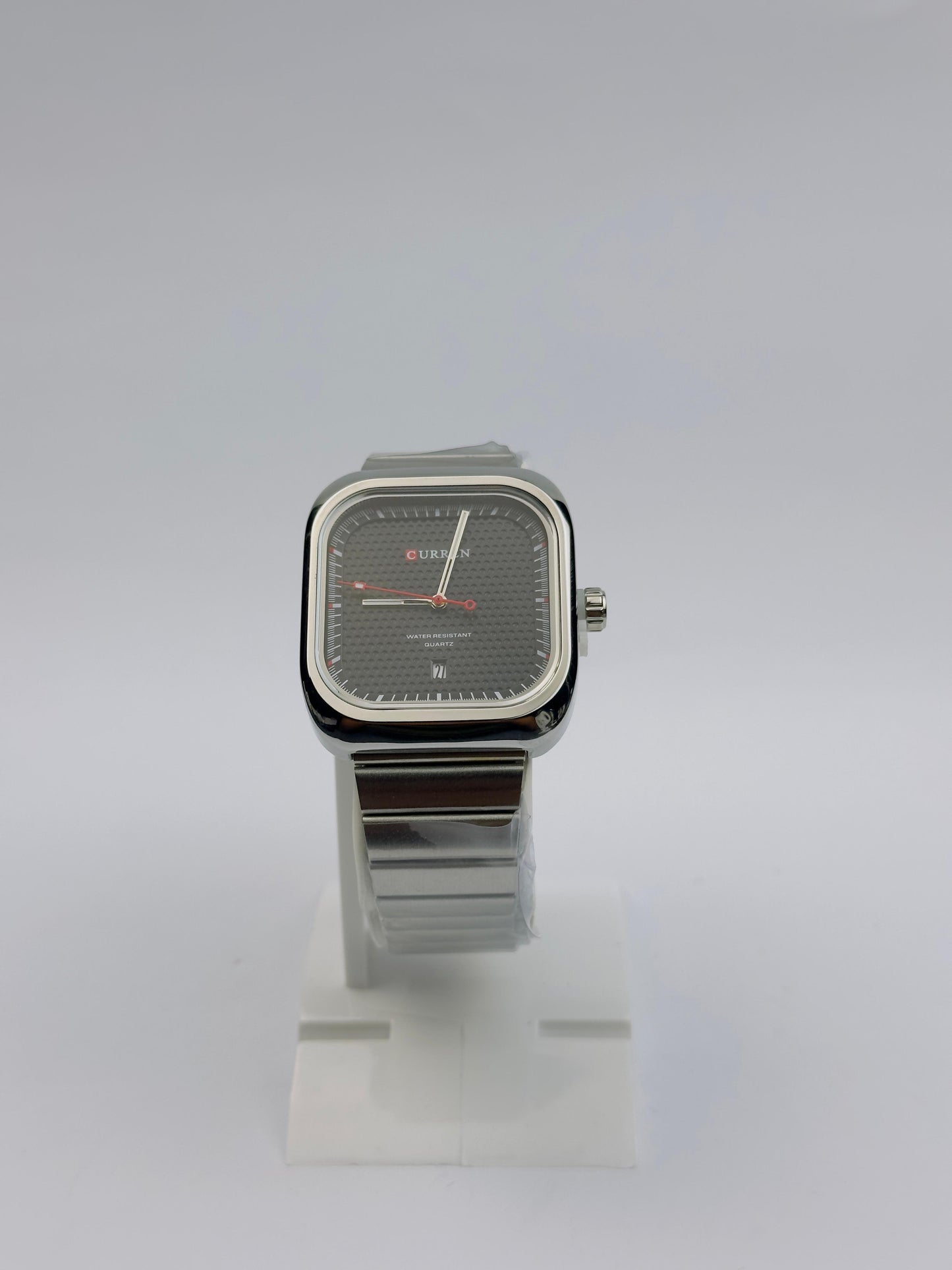 Men's Curren Rectangular Watch – Black Dial & Silver Bracelet | Tick Empire