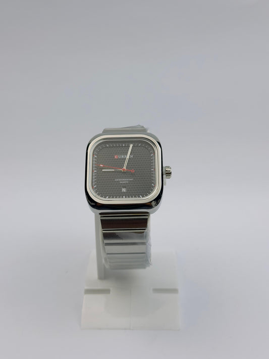 Men's Curren Rectangular Watch – Black Dial & Silver Bracelet | Tick Empire