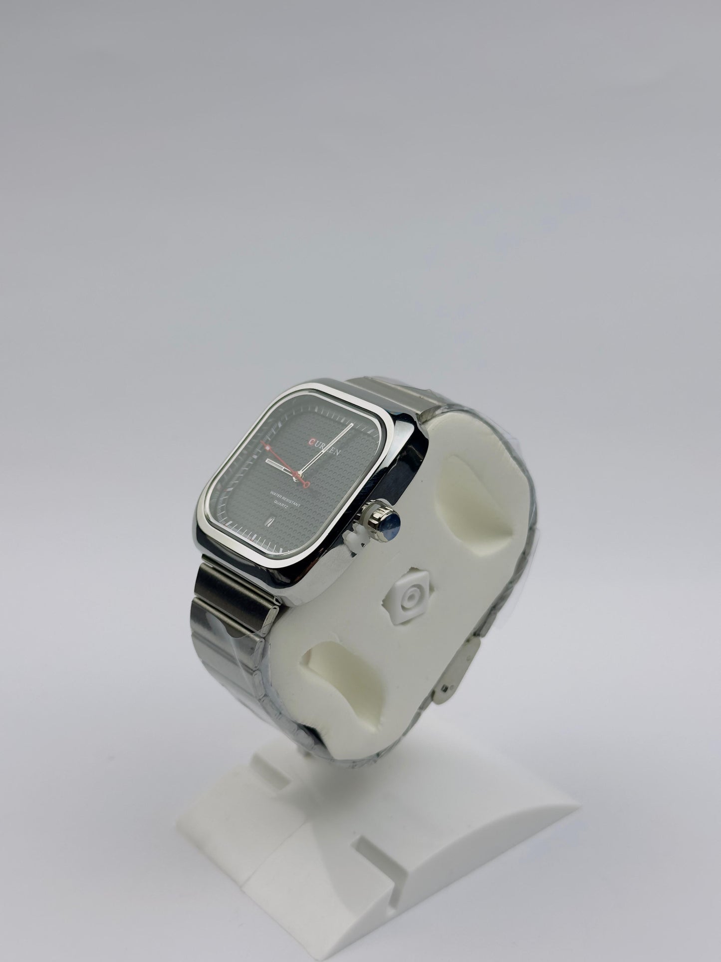 Men's Curren Rectangular Watch – Black Dial & Silver Bracelet | Tick Empire