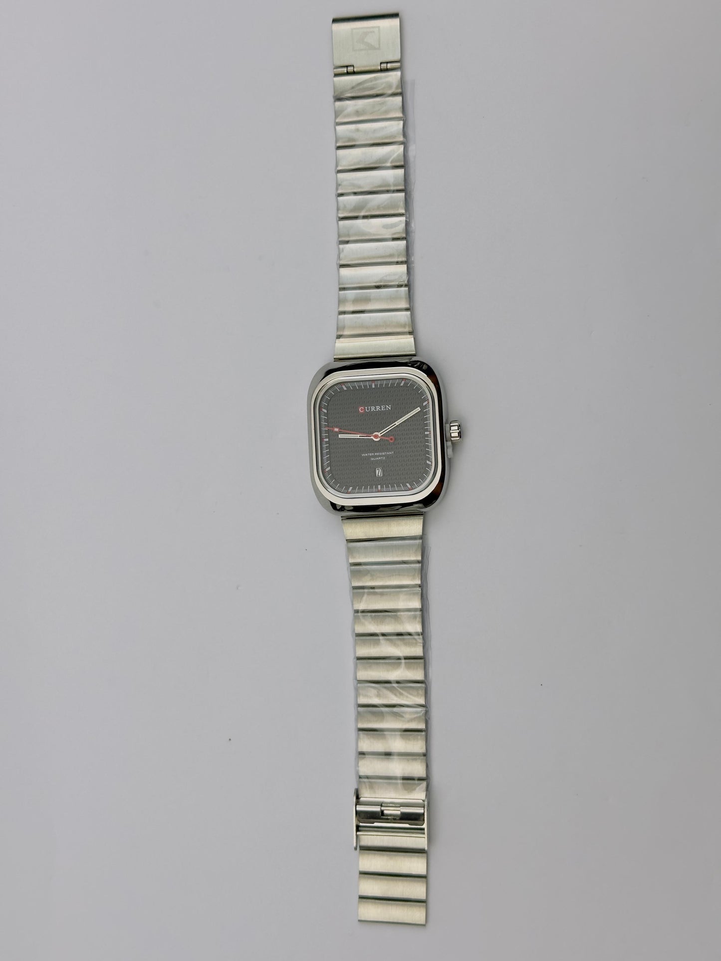 Men's Curren Rectangular Watch – Black Dial & Silver Bracelet | Tick Empire