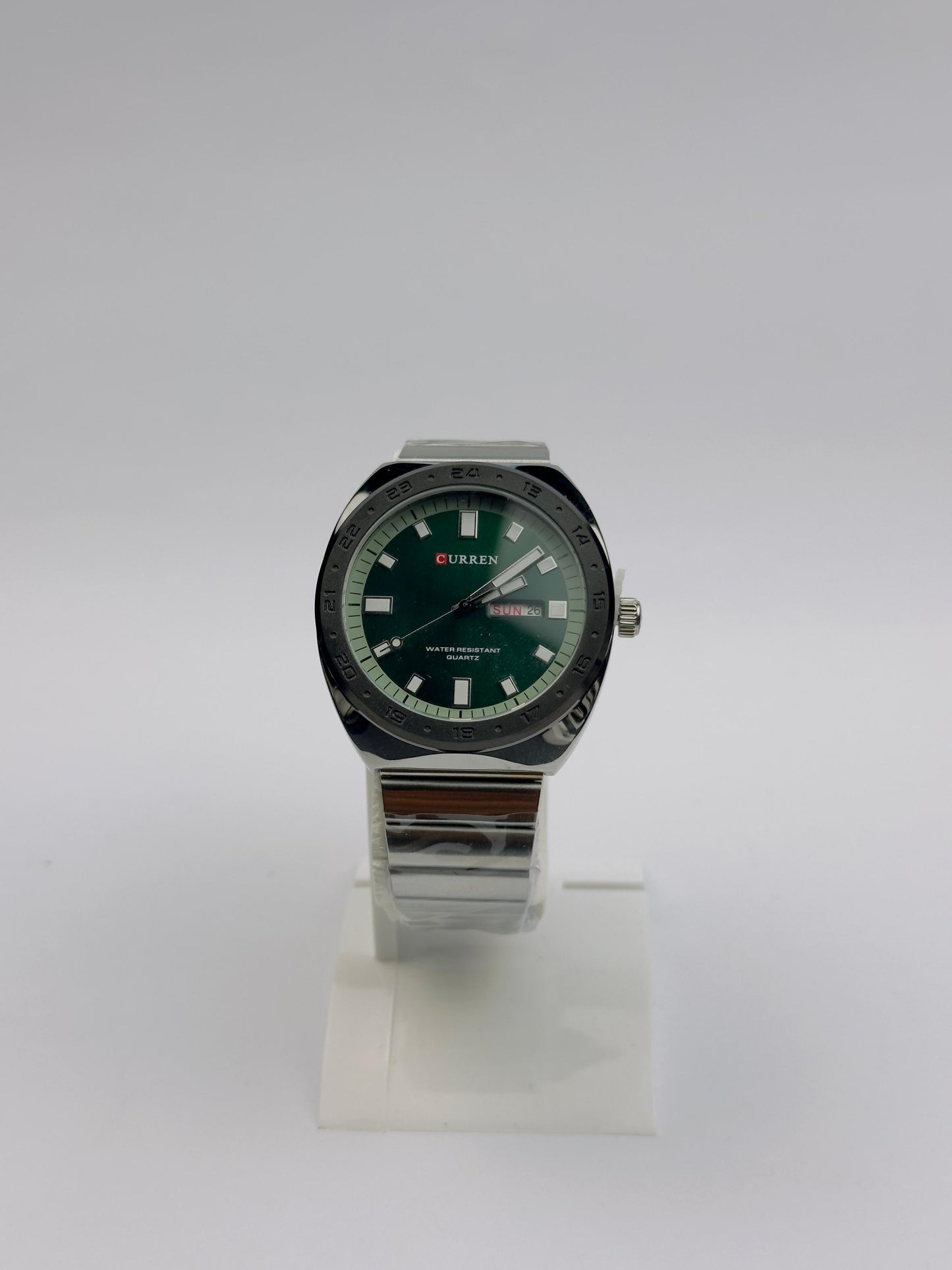 CURREN Men's Stainless Steel Watch – Green Dial with Day & Date | Tick Empire