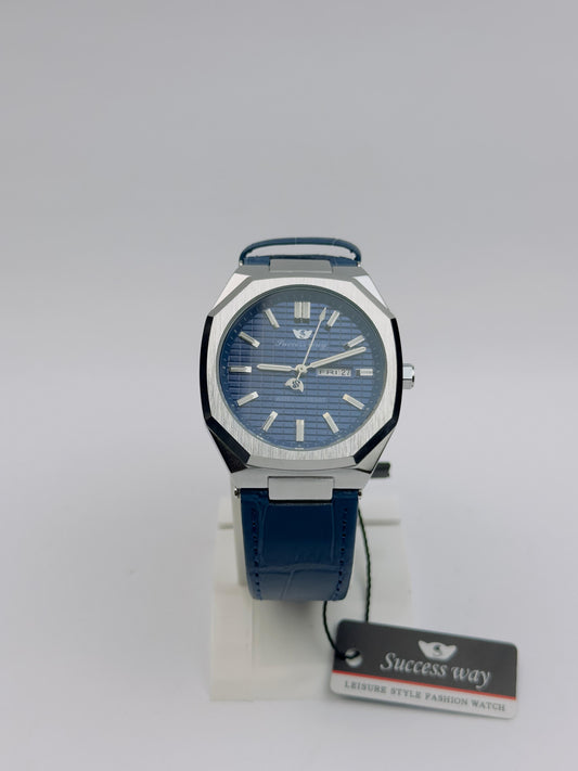 Success way Men's Octagonal Case Watch – Blue Dial with Day & Date | Tick Empire