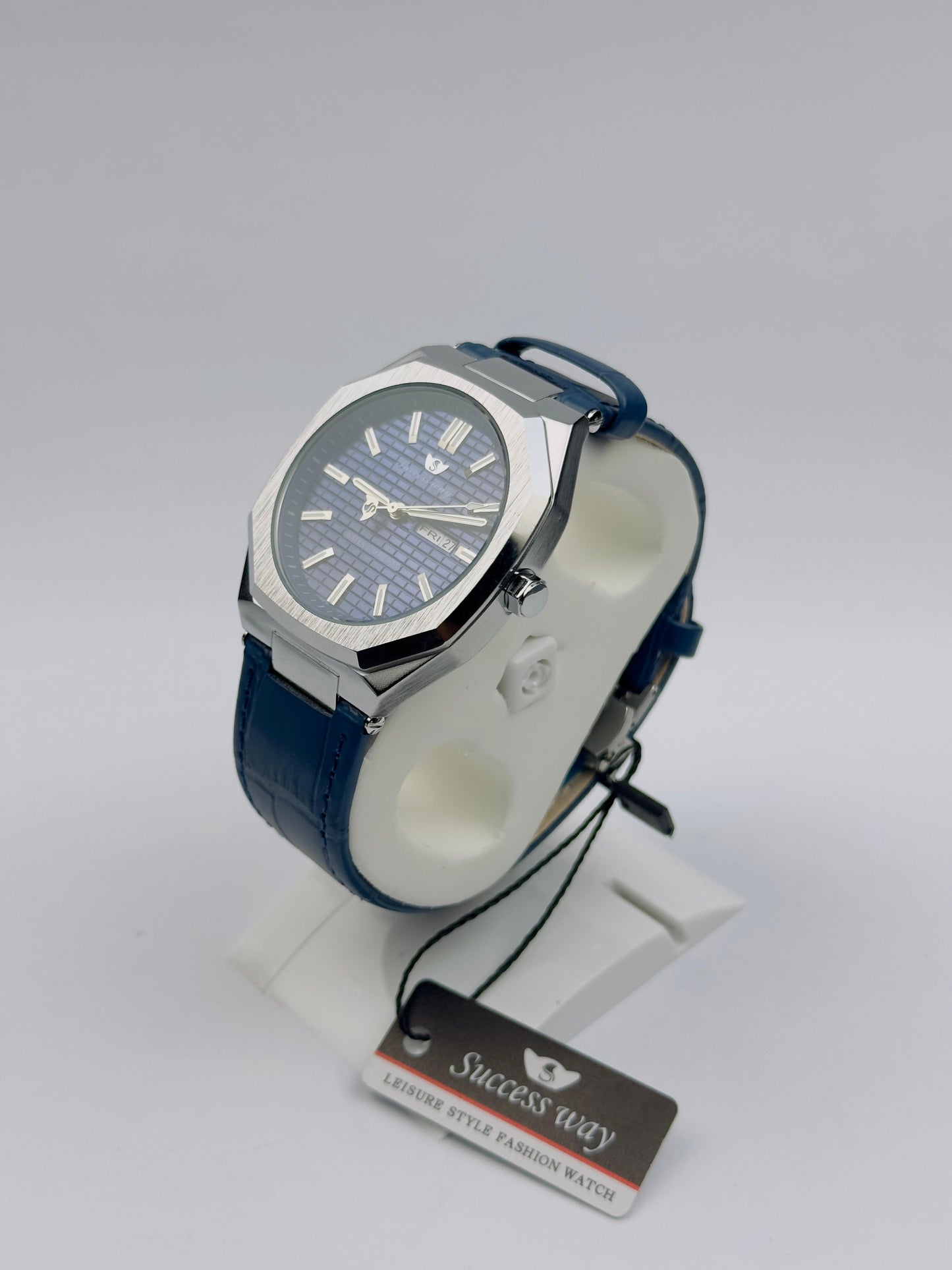 Success way Men's Octagonal Case Watch – Blue Dial with Day & Date | Tick Empire
