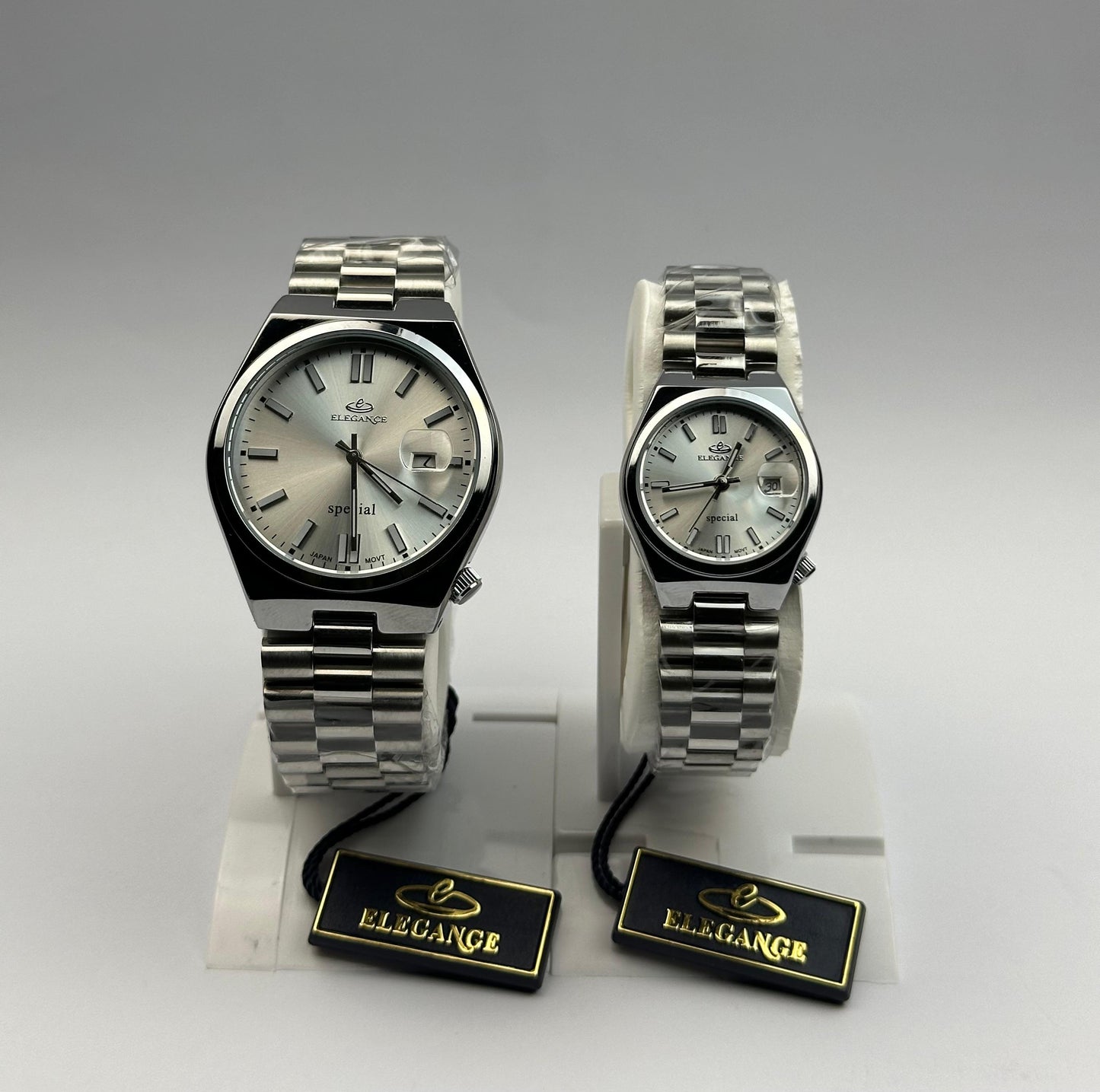 ELEGANCE Couple's Stainless Steel Watch Set - Silver Dial | Tick Empire