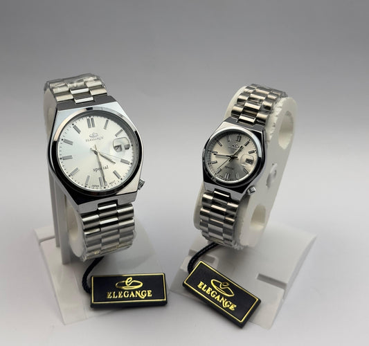 ELEGANCE Couple's Stainless Steel Watch Set - Silver Dial | Tick Empire