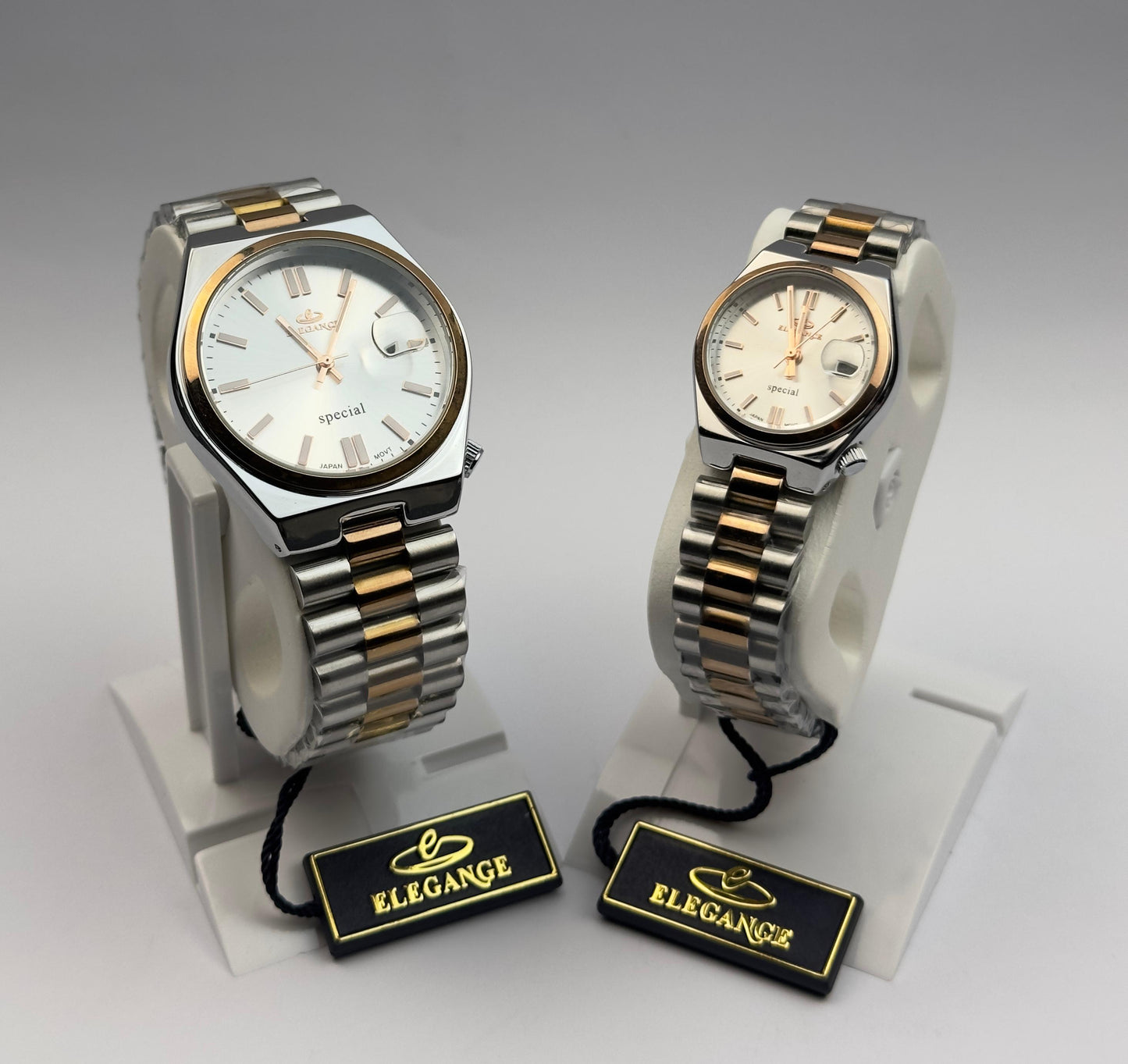 ELEGANCE Couple's Two-Tone Watch Set - Silver Dial | Tick Empire