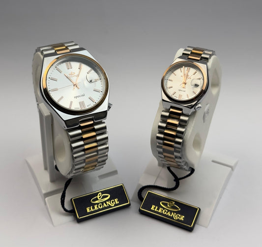 ELEGANCE Couple's Two-Tone Watch Set - Silver Dial | Tick Empire