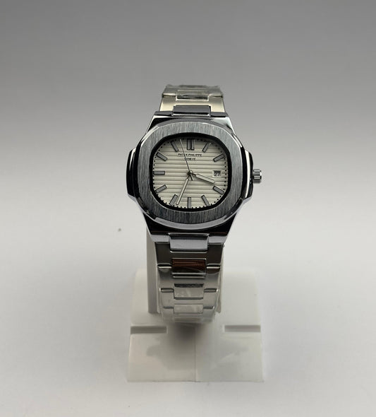 Men’s Patek Philippe Stainless Steel Watch – Silver Dial Nautilus Style | Tick Empire