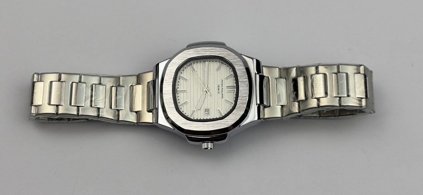 Men’s Patek Philippe Stainless Steel Watch – Silver Dial Nautilus Style | Tick Empire