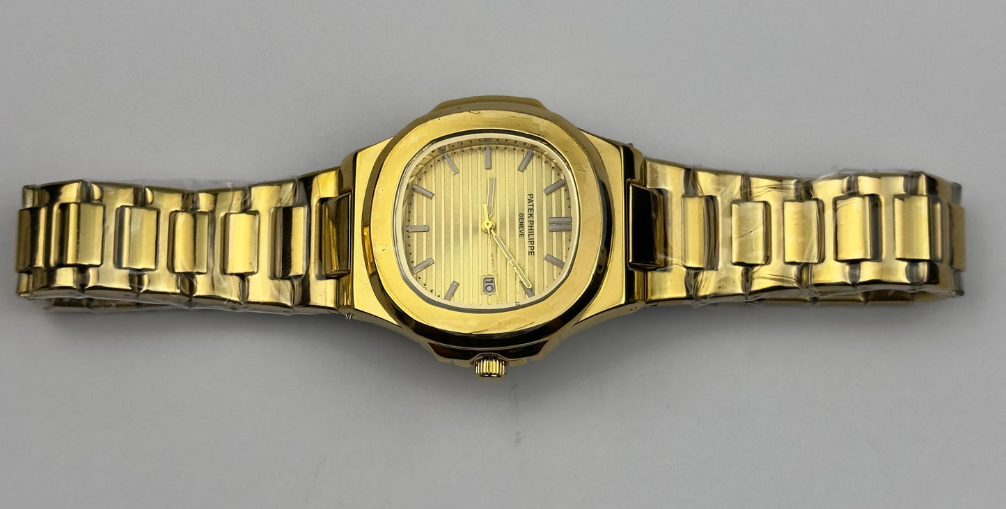Men’s Patek Philippe All-Gold Stainless Steel Watch – Gold Dial Nautilus Style | TickEmpire
