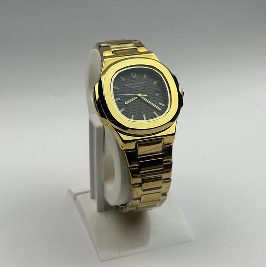 Men’s Patek Philippe All-Gold Stainless Steel Watch – Black Dial Nautilus Style | Tick Empire