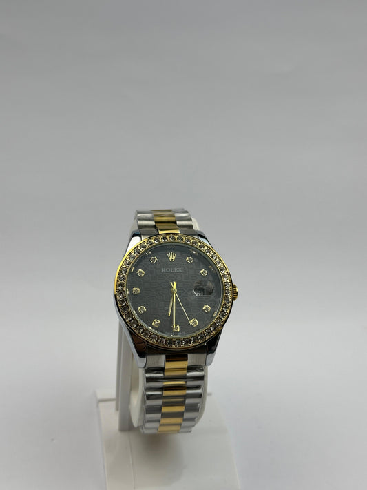 Men’s Rolex Two-Tone Stainless Steel Watch – Black Diamond Dial | TickEmpire