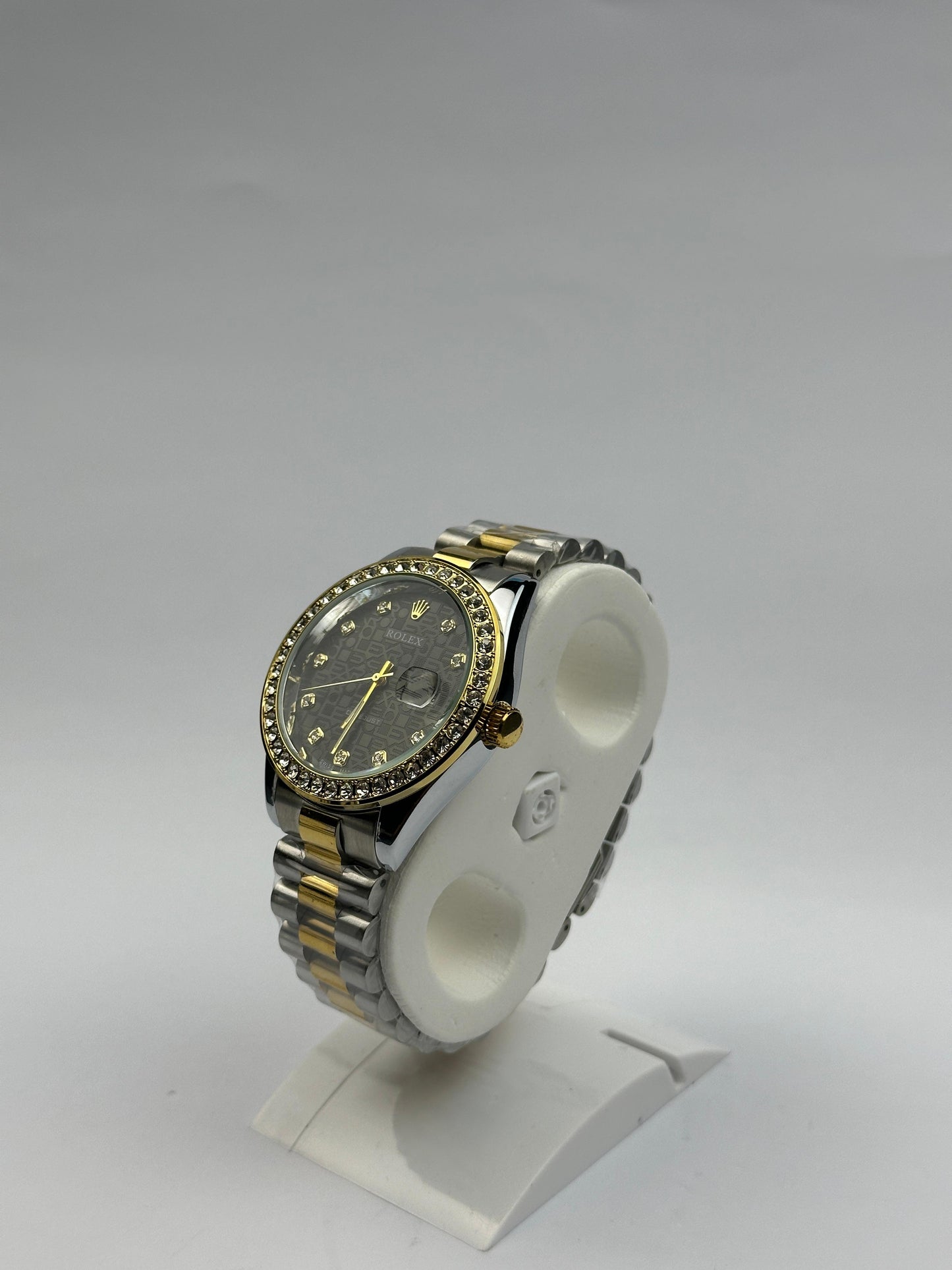 Men’s Rolex Two-Tone Stainless Steel Watch – Black Diamond Dial | TickEmpire