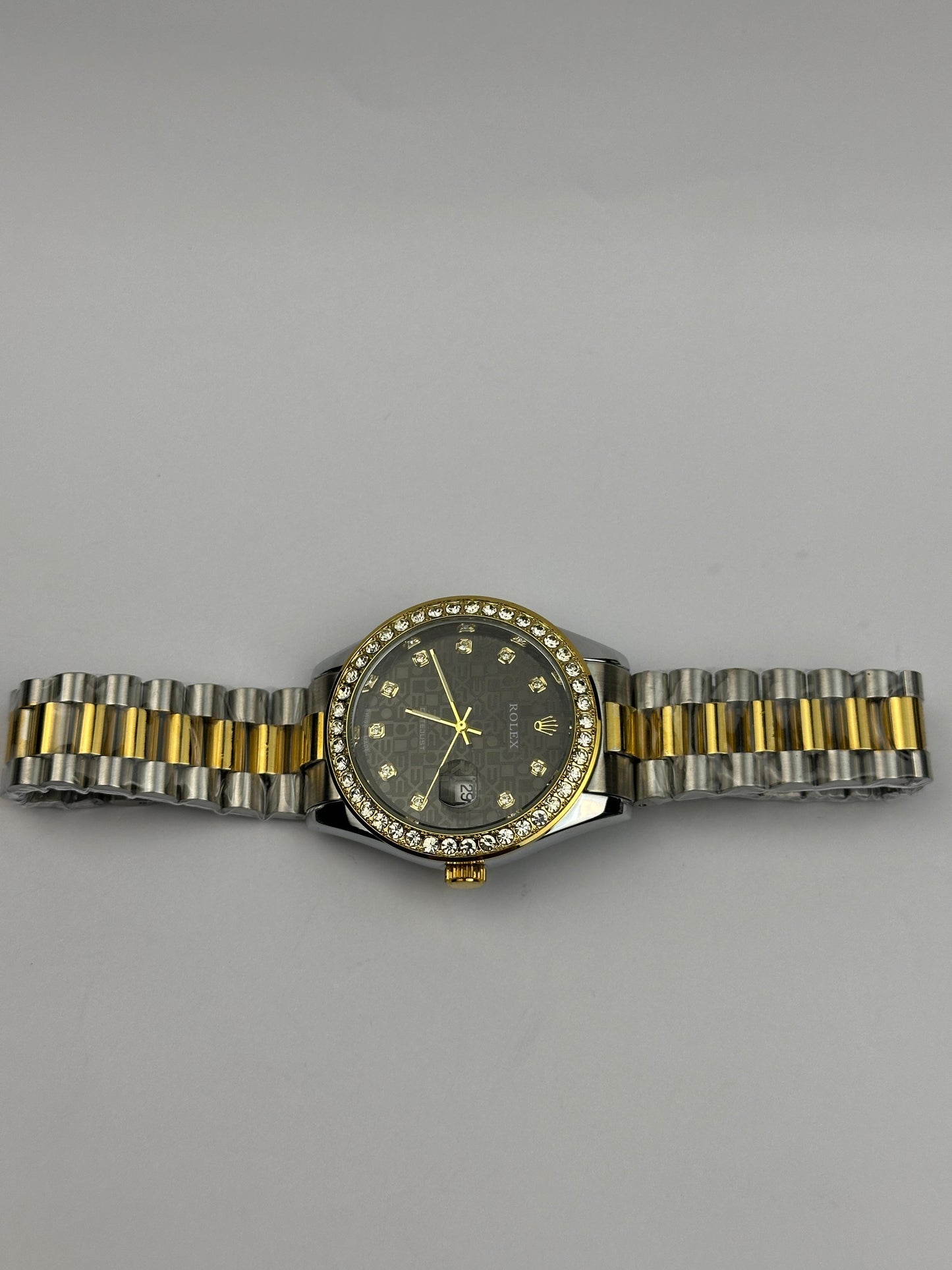 Men’s Rolex Two-Tone Stainless Steel Watch – Black Diamond Dial | TickEmpire