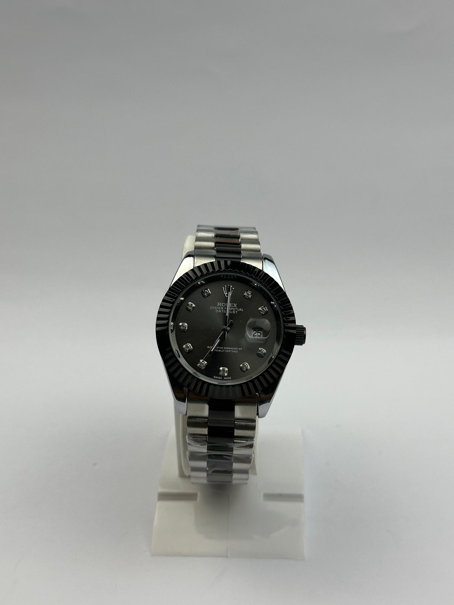 Men’s Rolex Stainless Steel Watch – Gray Diamond Dial | TickEmpire