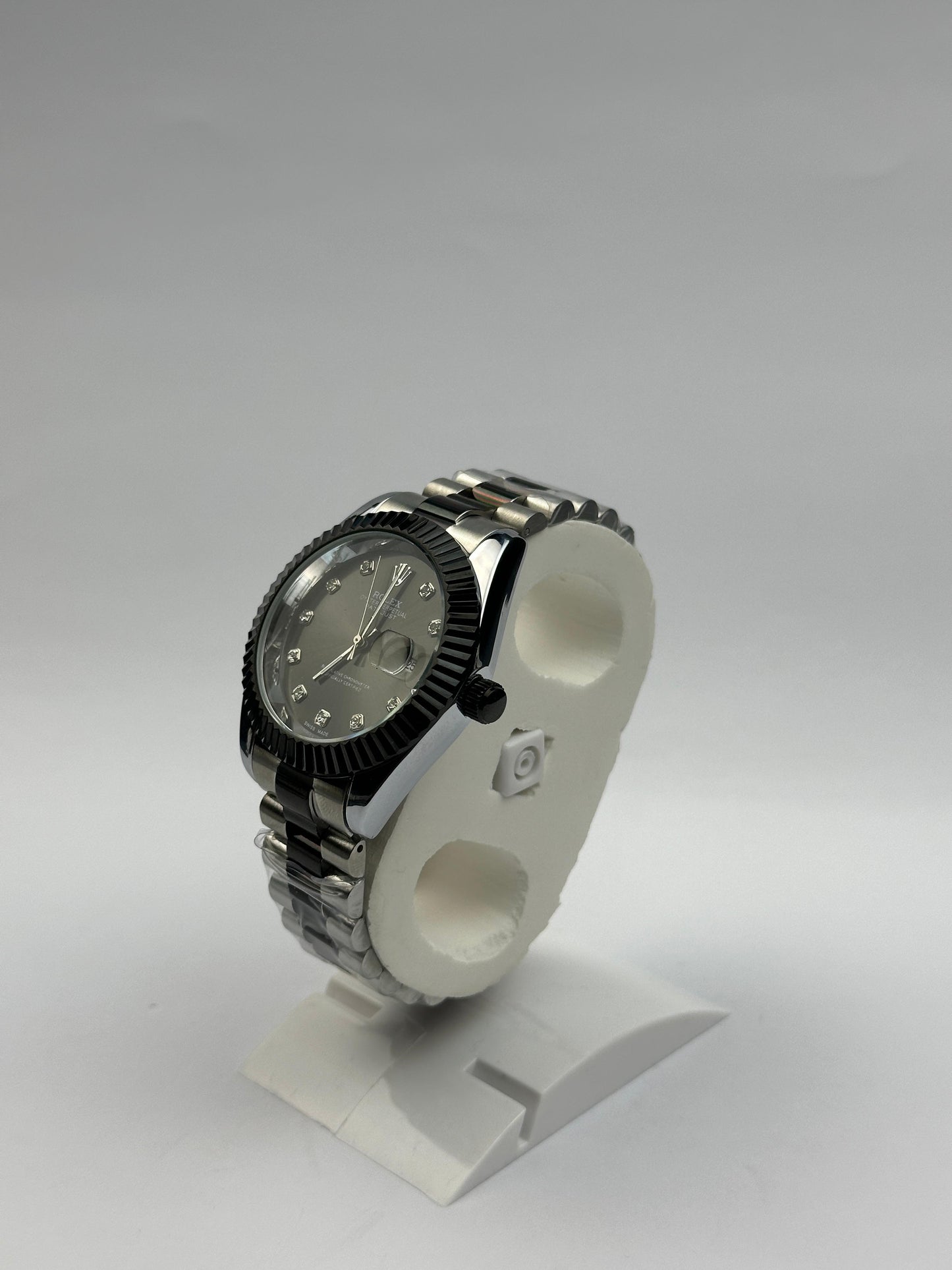 Men’s Rolex Stainless Steel Watch – Gray Diamond Dial | TickEmpire