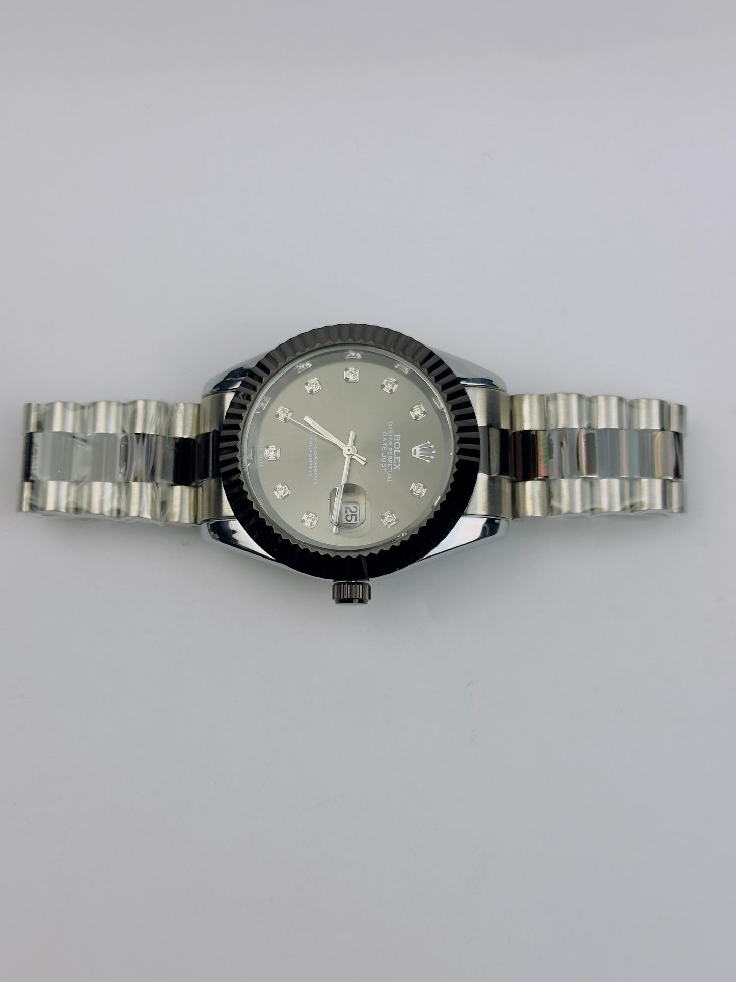 Men’s Rolex Stainless Steel Watch – Gray Diamond Dial | TickEmpire