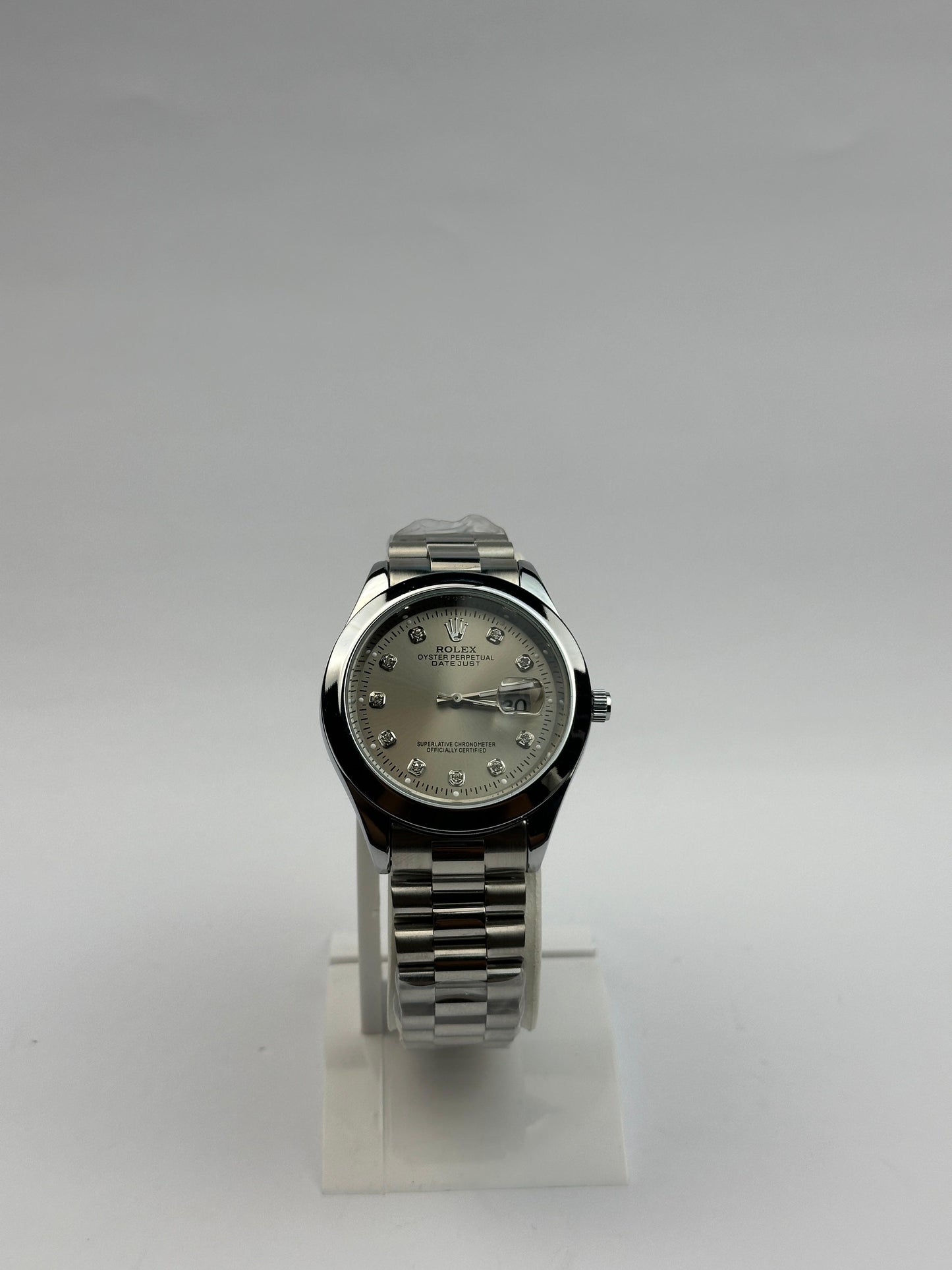Men’s Rolex Stainless Steel Watch – Silver Diamond Dial | TickEmpire