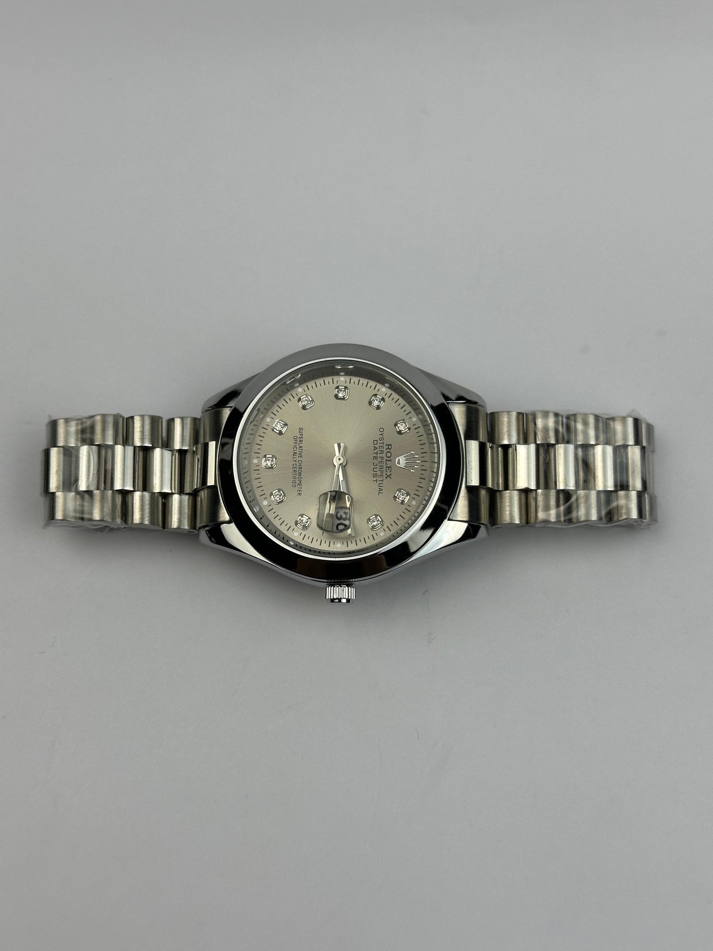 Men’s Rolex Stainless Steel Watch – Silver Diamond Dial | TickEmpire