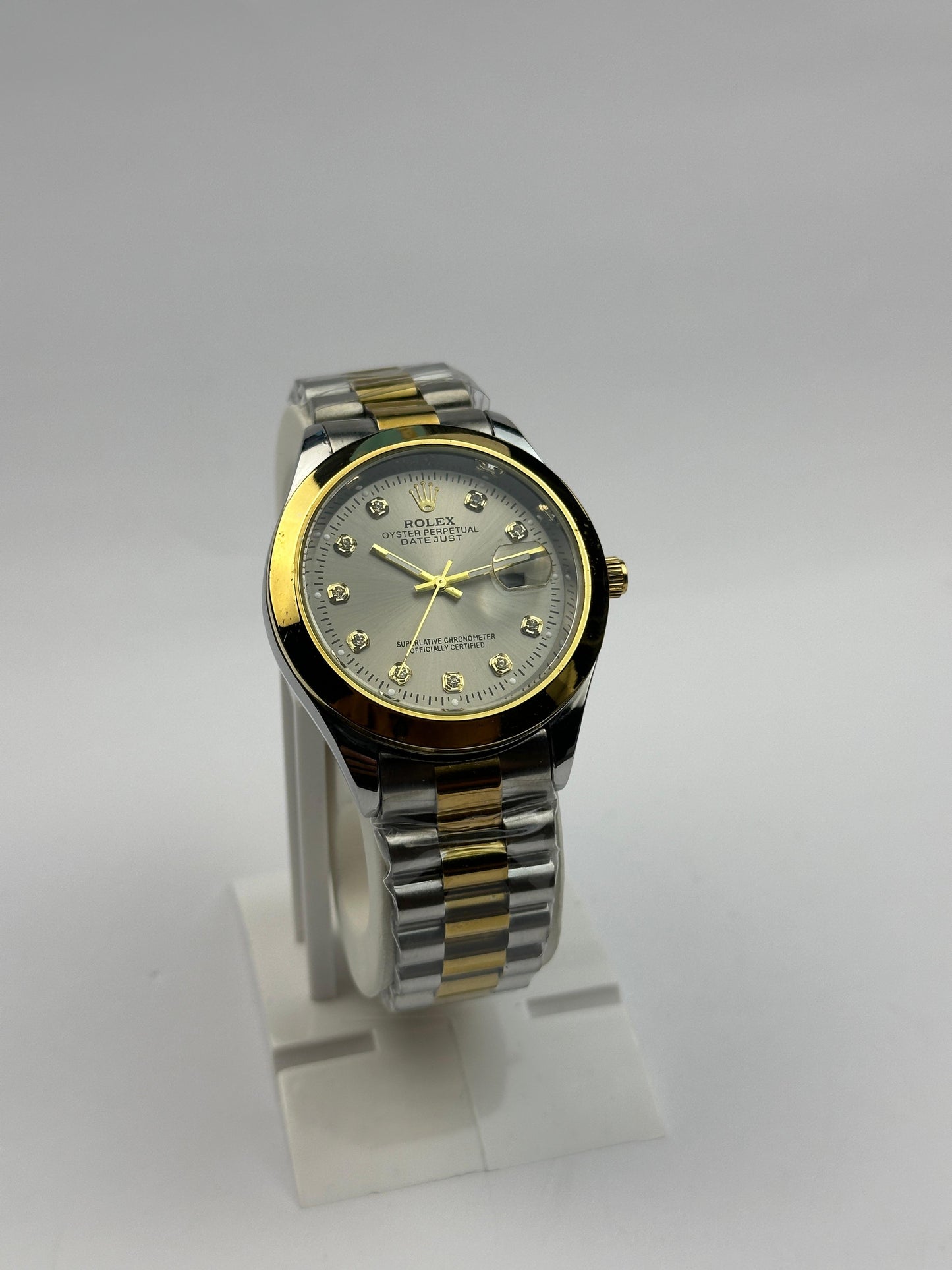 Men’s Rolex Two-Tone Stainless Steel Watch – Black Dial Nautilus Style | Tick Empire