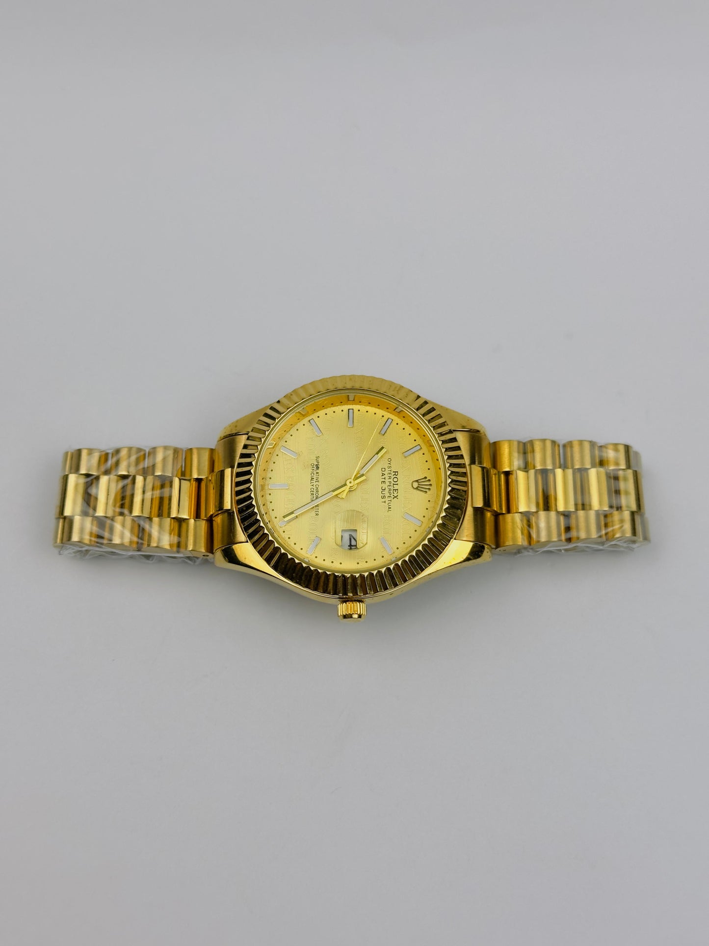 Men’s Rolex All-Gold Stainless Steel Watch – Gold Fluted Dial | Tick Empire