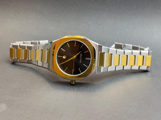 Men’s BestWin Two-Tone Stainless Steel Watch – Champagne Dial with Gold Fluted Bezel | Tick Empire