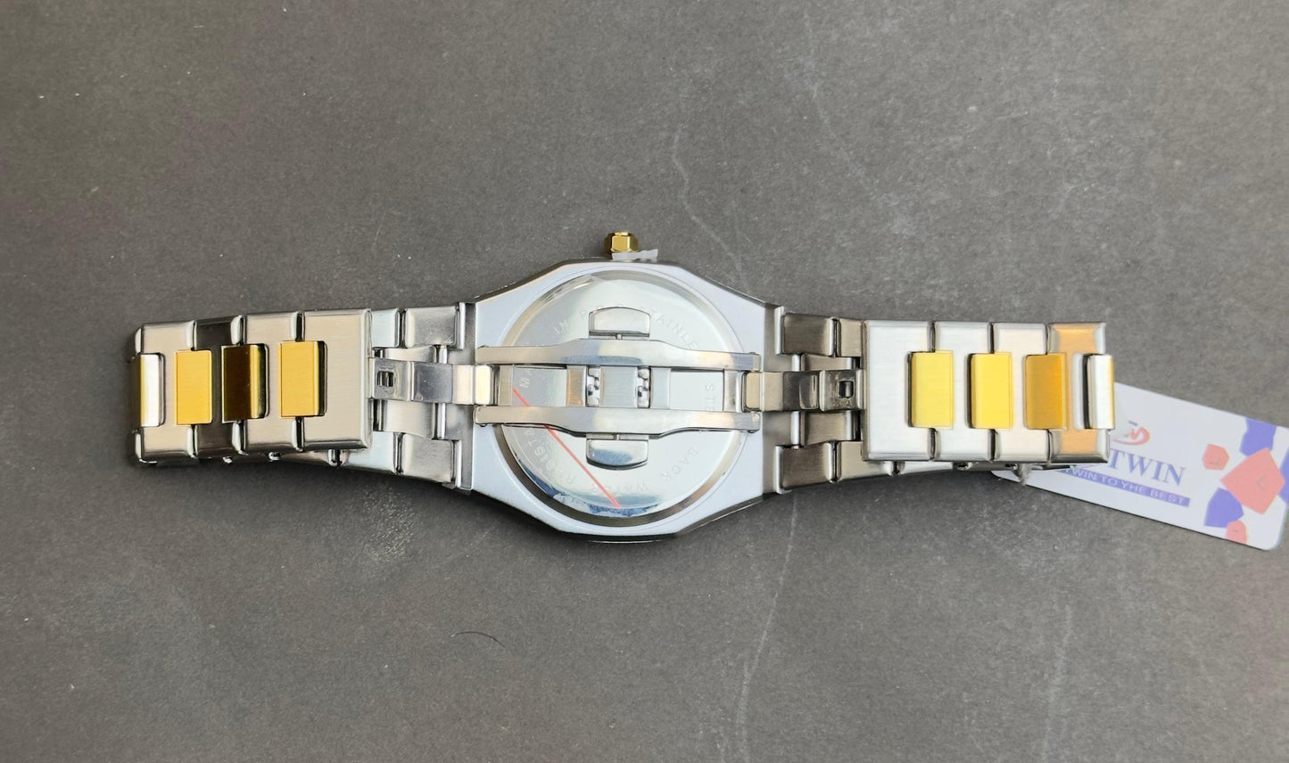 Men’s BestWin Two-Tone Stainless Steel Watch – Champagne Dial with Gold Fluted Bezel | Tick Empire