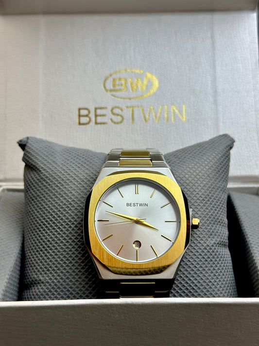 Men’s  BestWin Two-Tone Stainless Steel Watch – Silver Dial & Gold Bezel | Tick Empire