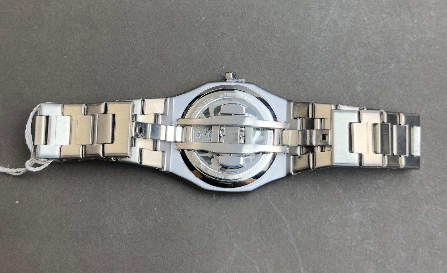 BESTWIN Men’s Stainless Steel Skeleton Watch – Silver Dial | Tick Empire