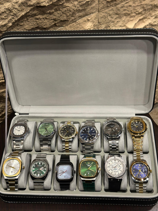 12pcs Men’s Watch Deal – Mixed Brand Stainless Steel & Gold-Tone Designer Styles