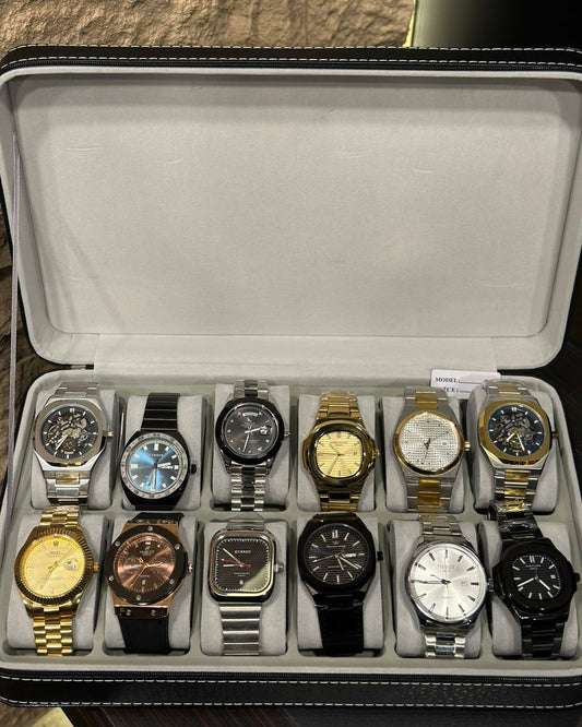 12-Piece Assorted Men’s Luxury & Fashion Watch Bundle — Mix of Steel, Gold-Tone & Designer Styles